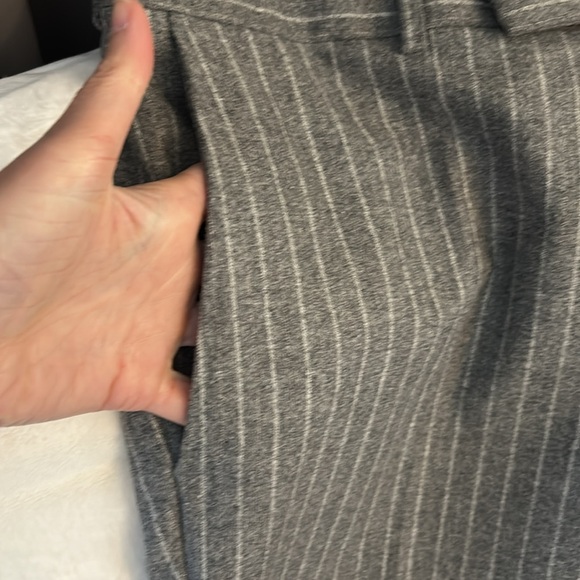 Hugo Boss Vtg wool grey pinstriped unisex wide straight leg trouser pants L XL - Picture 5 of 14